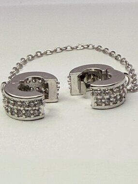 Silver Plated European Clear Crystal Pavé Clip Safety Chain Charm